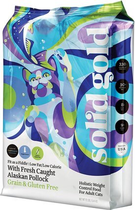Solid Gold Fit as a Fiddle: Low Fat/Low Calorie with Fresh Caught Alaskan Pollock Grain-Free Adult Dry Cat Food