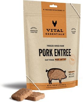 Vital Essentials Pork Entree Cat Food Mini Patties Grain-Free Freeze-Dried Raw Cat Food